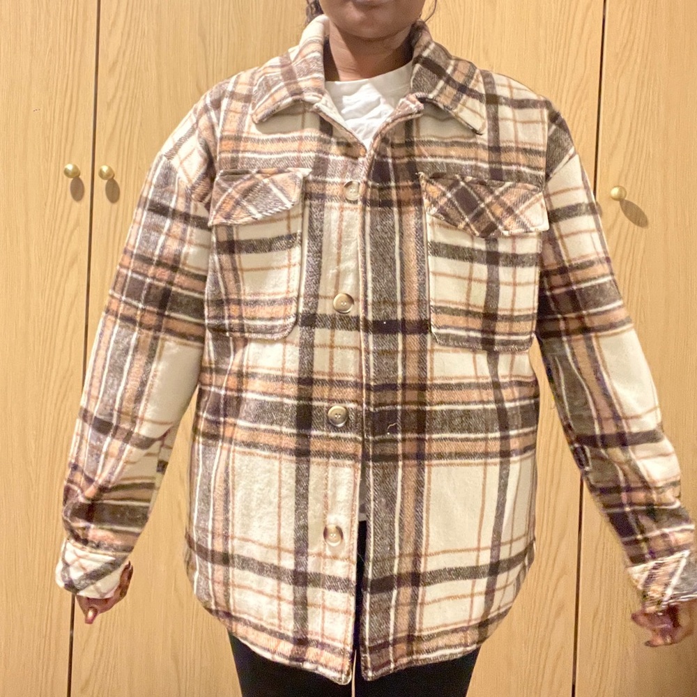 Garage Plaid Brown Tan Shirt Jacket